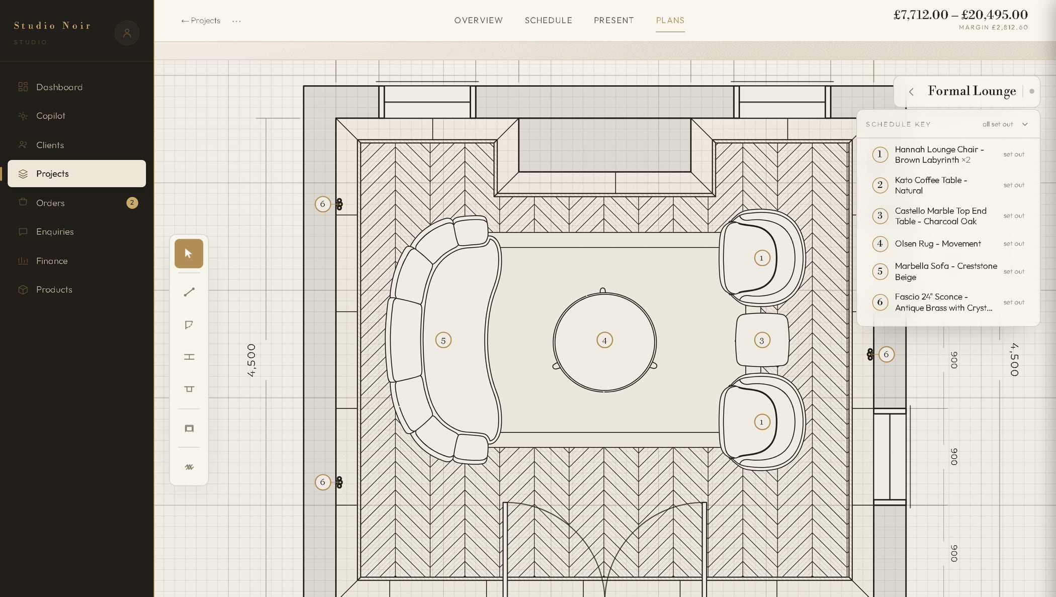 The plan editor inside Interius