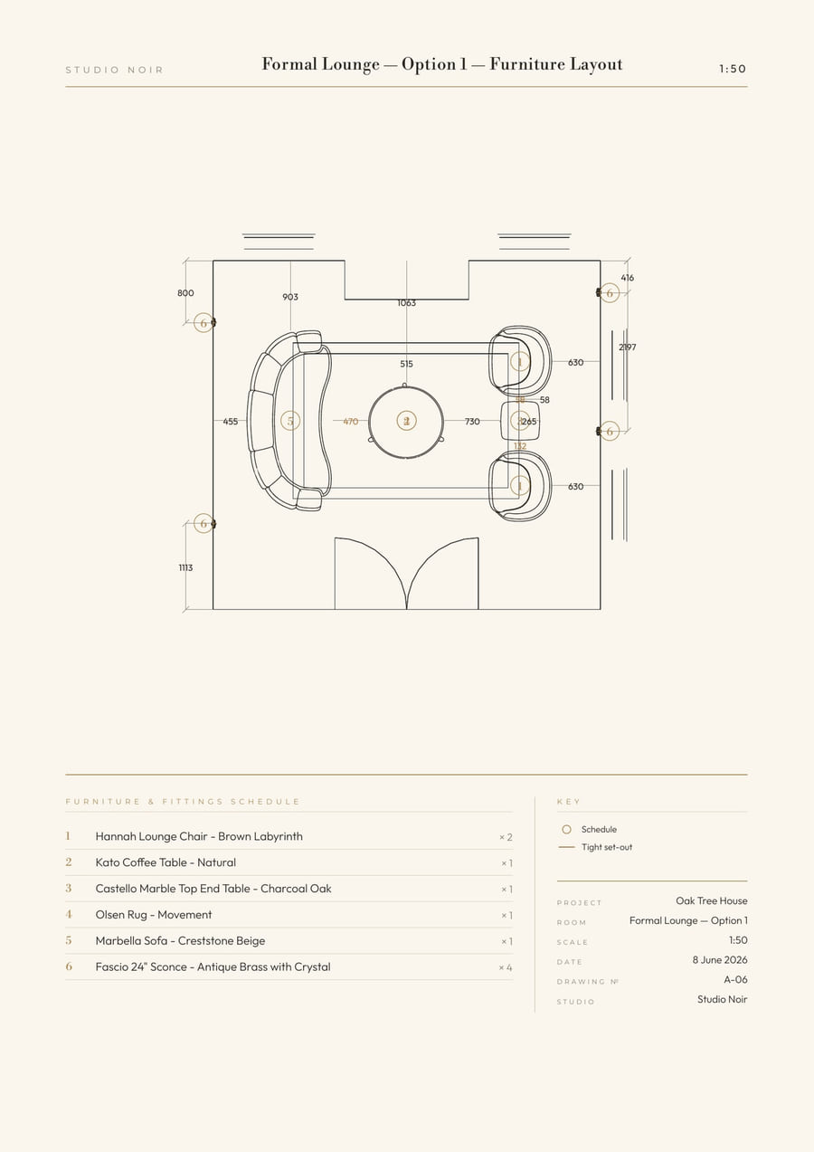Furniture-layout drawing for the Formal Lounge